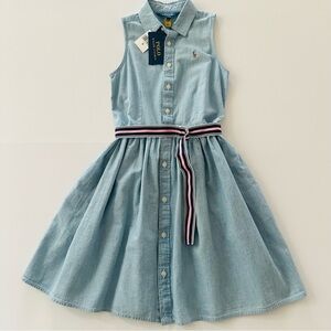 Polo Ralph Lauren Girls 12 Light Blue Sleeveless Chambray Dress Spring Summer